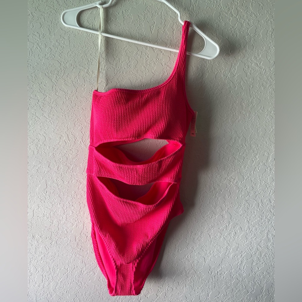 Aerie Pink One Shoulder Cutout One Piece Swimsuit